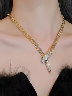 Lux serpentine serpent Gold-Tone Crystal Snake Pendant Necklace